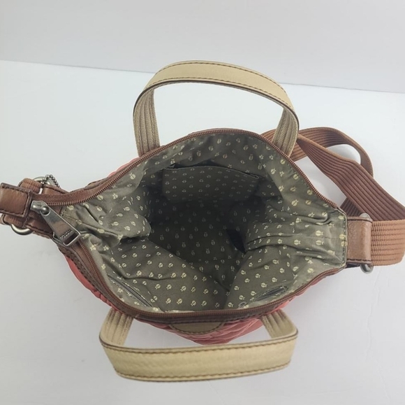 FOSSIL “Key Per” Orange Quilted Brown Trim Crossbody Bag Purse Adjustable Strap - Picture 5 of 8